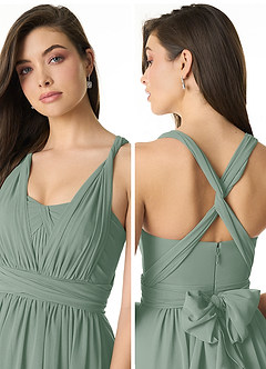 Azazie Olani Bridesmaid Dresses Silver Sage A-Line One Shoulder Chiffon Convertible Dress image5