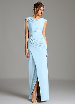 Azazie Chantal Robes de demoiselle d'honneur Robe Sirène en Jersey extensible de qualité supérieure Plissée Bleu Ciel image6