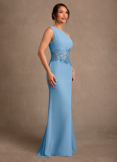 Azazie Kathie vestidos de madre de la novia Vestido de Azul Acero de Gasa de Corte Sirena con Encaje image3