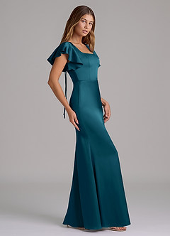 Azazie Elkie Brudtärnklänningar Klänning av Sjöjungfru i Stretch Satin Fyrkantig halsringning Bläckblå image3