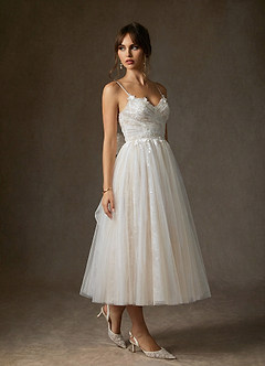 Azazie Zenia Hochzeitskleider A-Linie Tüll Kleid Diamantweiß Nude image3