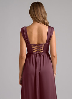Azazie Hattie Bridesmaid Dresses Sangria A-Line Corset Stretch Satin Dress image7