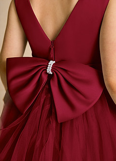 Azazie Pear Flower Girl Dresses Burgundy Ball-Gown Bow Tulle Dress image6