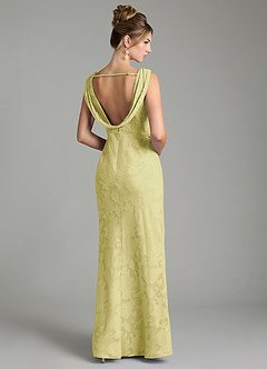 Azazie Kieryn At-home Try On Dresses Lemon Sorbet Mermaid Pleated Floral Burnout Dress image12