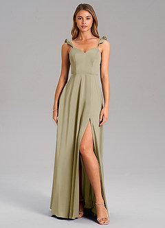 Azazie Everett Bridesmaid Dresses Moss Green A-Line Stretch Satin Dress image3