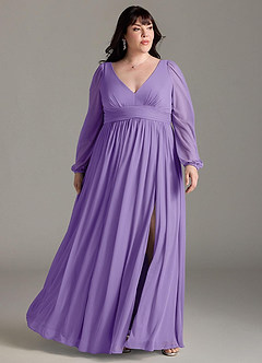 Azazie Norah Bridesmaid Dresses Tahiti A-Line V-Neck Long Sleeve Chiffon Dress image6