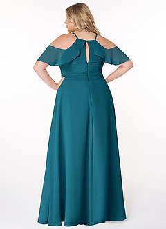 Azazie Dakota Robes de demoiselle d'honneur Robe Trapèze en Mousseline de soie Col V plissé Bleu Encre image7