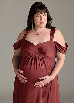Azazie Rhea vestidos de dama de honor de maternidad Vestido Línea A Off The Shoulder Plisado Largo hasta el suelo Satén Elástico image12