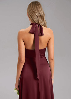 Azazie Tracie Bridesmaid Dresses Cabernet A-Line Side Slit Stretch Satin Dress image7