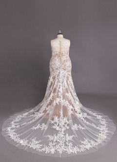 Azazie Judith Vestidos de novia Vestido de Blanco Diamante Nude de Tul de Corte Sirena con Lentejuela image11