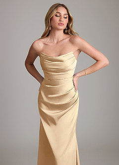 Azazie Lucille Bridesmaid Dresses Champagne Mermaid Strapless Stretch Satin Convertible Dress image6