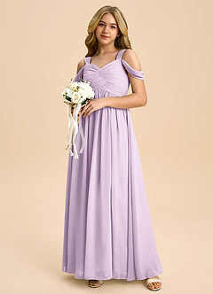Azazie Lianne Junior Frosted Lilac A-Line Off the Shoulder Chiffon Dress image1