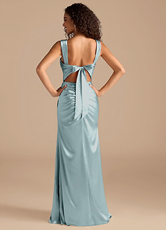 Azazie Jesaphine Bridesmaid Dresses Mist Sheath Bow Metallic Satin Dress image4
