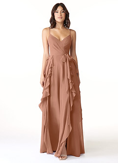Azazie Peyton Robes de demoiselle d'honneur Robe Trapèze en Mousseline de soie Rayé Bronze image5