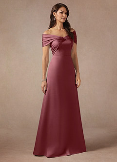 Azazie Amelia Mother of the Bride Dresses Desert Rose A-Line Off the Shoulder Stretch Satin Dress image4