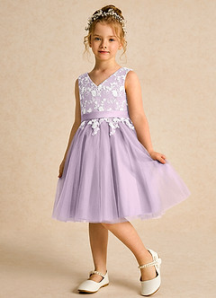 Azazie Butterfly Flower Girl Dresses Frosted Lilac A-Line Lace Dress image4