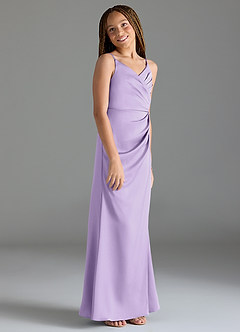 Azazie Maci Junior Lilac Mermaid Pleated Stretch Satin Dress image4