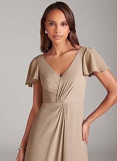Azazie Soren Bridesmaid Dresses Taupe A-Line Ruched Chiffon Dress image6