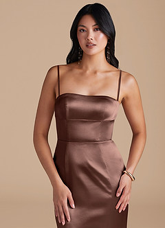 Azazie Aura Bridesmaid Dresses Espresso Mermaid Metallic Satin Convertible Dress image3