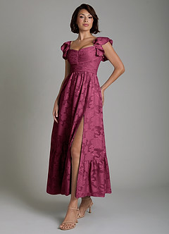 Azazie Anaya Bridesmaid Dresses Mulberry A-Line Ruched Floral Burnout Dress image5