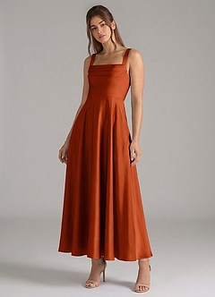 Azazie Shaude Robes de demoiselle d'honneur Robe Trapèze en Satin extensible Plissée Paprika image4
