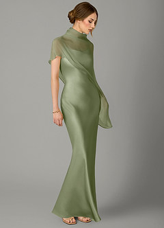 Azazie Jaleesa Vestidos de damas de honor Vestido Pistacho de Satén Elástico de Corte Recto con Cuello alto image3