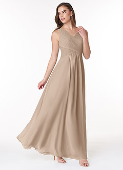 Azazie Flora Bridesmaid Dresses Taupe A-Line Pleated Chiffon Dress image4
