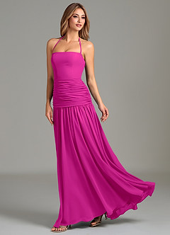 Azazie Vashti Bridesmaid Dresses Fuchsia A-Line Chiffon Dress image5