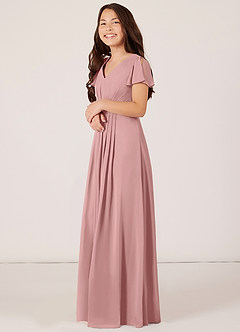 Azazie Peony Junior Dusty Rose A-Line Pleated Chiffon Dress image3