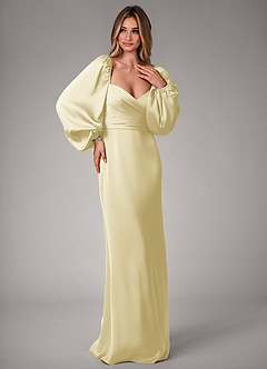 Azazie Sonata Final Sale Dusty Sage Sheath Long Sleeve Stretch Satin Convertible Dress image4