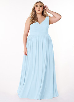 Azazie Keyla Brautjungfernkleider A-Linie V-Hals Gefaltet Chiffon Kleid Himmelblau image6