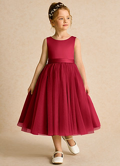 Azazie Pear Flower Girl Dresses Scarlet Ball-Gown Bow Tulle Dress image4