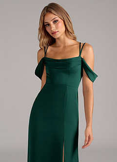 Azazie Callan Bridesmaid Dresses Emerald A-Line Pleated Stretch Satin Convertible Dress image6