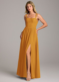 Azazie Rosaline Brautjungfernkleider A-Linie Seitliche Cut-Outs Chiffon Kleid Butterscotch image3