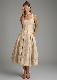Azazie Isabella Brautjungfernkleider A-Linie Korsett Blumen-Burnout Kleid Champagner image1