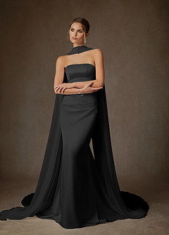 Azazie Begonia Wedding Dresses Black Sheath Strapless Stretch Satin Dress image2