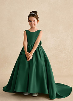 Azazie Mimia Blumenmädchenkleider A-Linie Schleifen Matte Satin Kleid Dunkelgrün image3