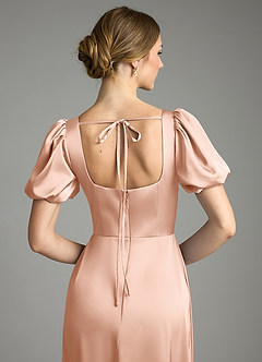 Azazie Fyona Bridesmaid Dresses Rose Gold A-Line Pleated Stretch Satin Dress image2