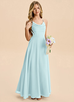 Azazie Gia Junior Sea Glass A-Line Pleated Chiffon Dress image5