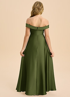 Azazie Sissy Junior Linia A Zza ramienia Satyna elastyczna Długość podłogi Młodsza druhna Sukienka image2