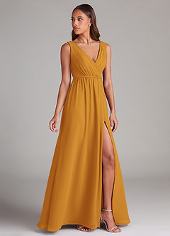 Azazie Tanicia Bridesmaid Dresses Butterscotch A-Line Pleated Chiffon Dress image3