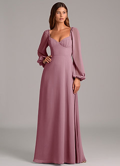 Azazie Annistyn Bridesmaid Dresses Vintage Mauve A-Line Long Sleeve Chiffon Dress image3