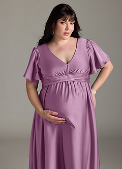 Azazie Verna vestidos de dama de honor de maternidad Vestido de Corte En A Volante Hasta el suelo Satén Elástico image15
