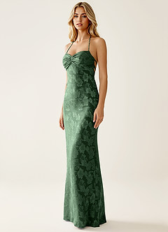 Angena Eucalyptus Jacquard Opne Back Party Dress image3