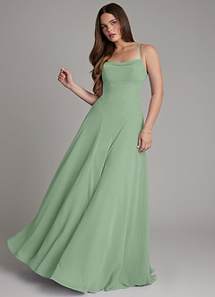 Azazie Irelia Vestidos de damas de honor Vestido de Matcha de Gasa de Línea A con Escote de Corazón image3
