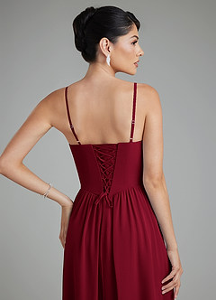 Azazie Alisha Bridesmaid Dresses Burgundy A-Line Corset Chiffon Dress image10