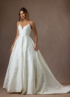Azazie Astoria Wedding Dresses Diamond White Ball-Gown with Pockets Floral Jacquard Dress image1