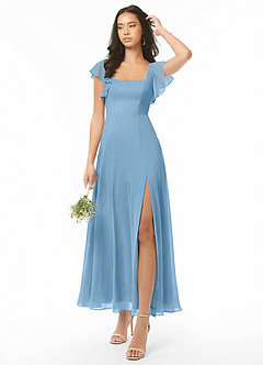 Azazie Bondi Bridesmaid Dresses Steel Blue A-Line Ruched Chiffon Dress image1
