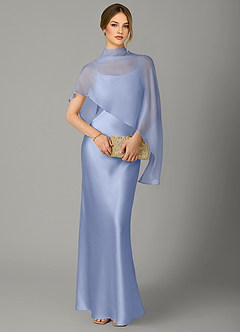 Azazie Jaleesa Jurken voor bruidsmeisjes Jurk van Stretch Satijn met A-Lijn Hoge Kraag Ijs image5