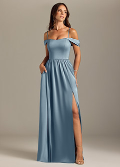 Azazie Calianna Bridesmaid Dresses Dusty Blue A-Line Off the Shoulder Stretch Satin Convertible Dress image5